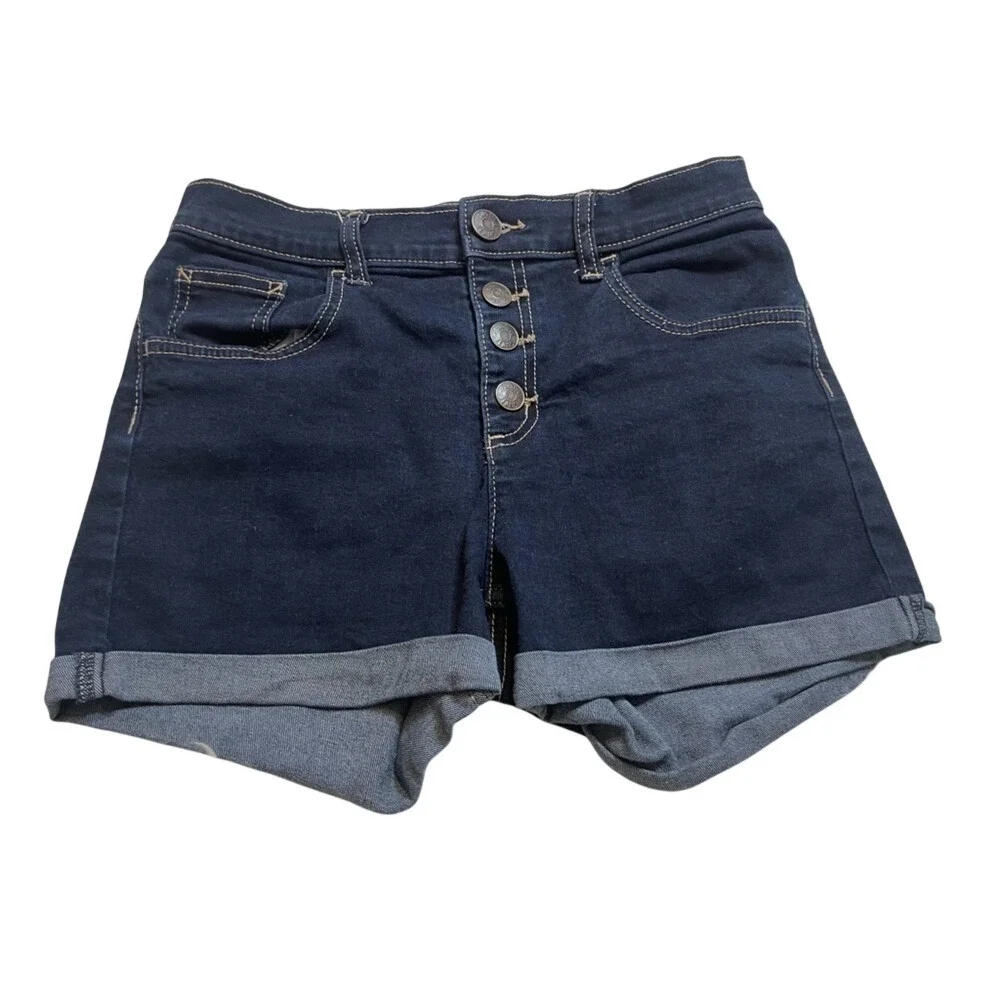 Justice Girls Denim Jean Shorts Button Fly Cuffed Dark Wash Size 12 Plus